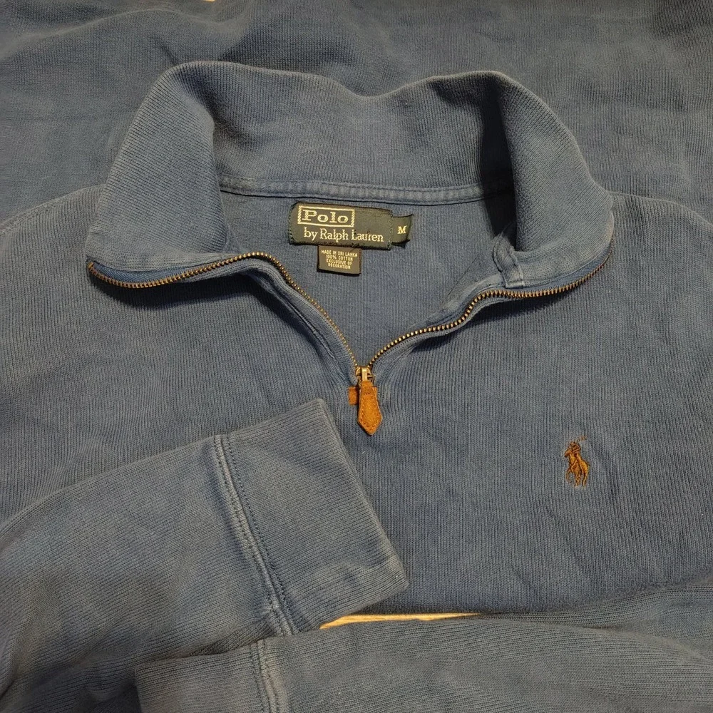 Polo Ralph Lauren Mens Blue 1/4 Zip Pullover Cotton Sweater Medium Pony Logo